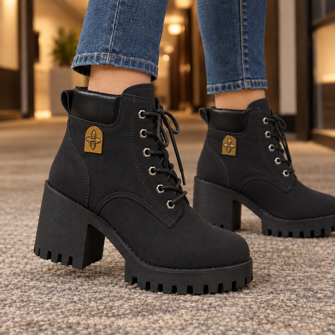 Ferraro Chunky Heel Boots - Black