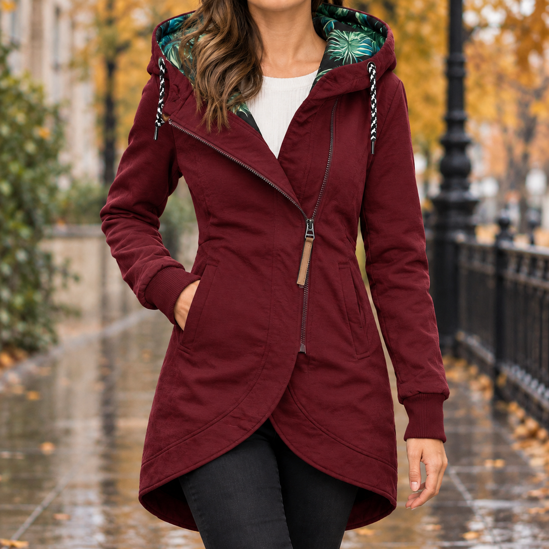 Lena Hooded Jacket - Wine Red