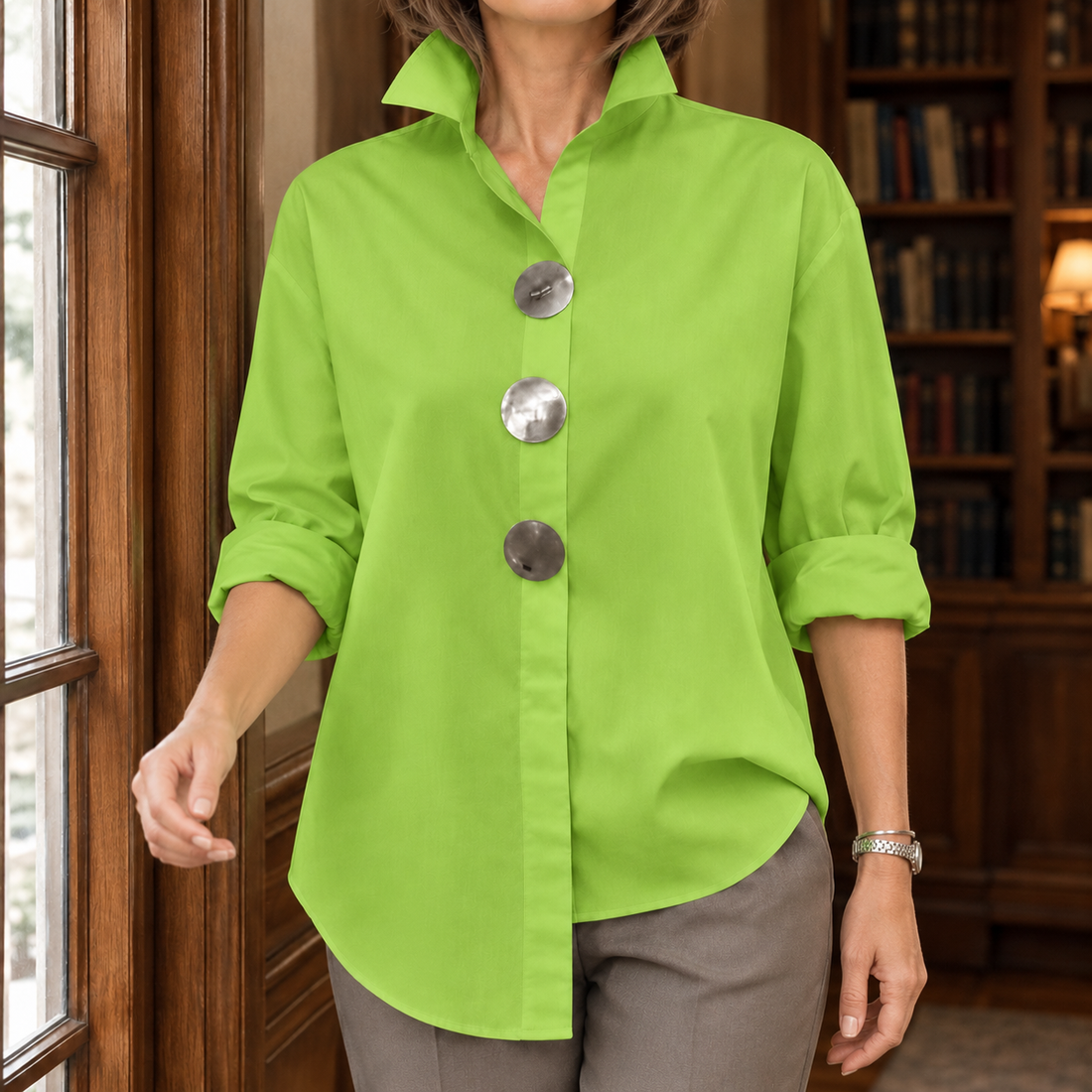 Emilia Stand Collar Blouse - Green