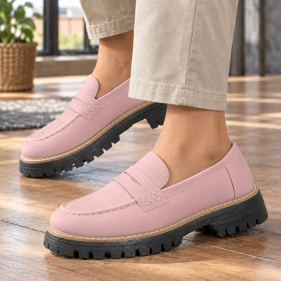 Ferretti Lug Sole Loafers - Pink