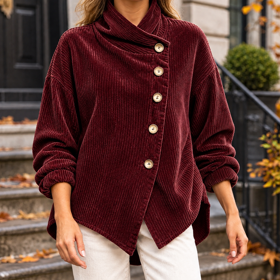 Thea Asymmetric Jacket - Wine Red