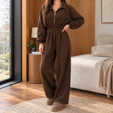Demelza Half Zip Jumpsuit - Brown