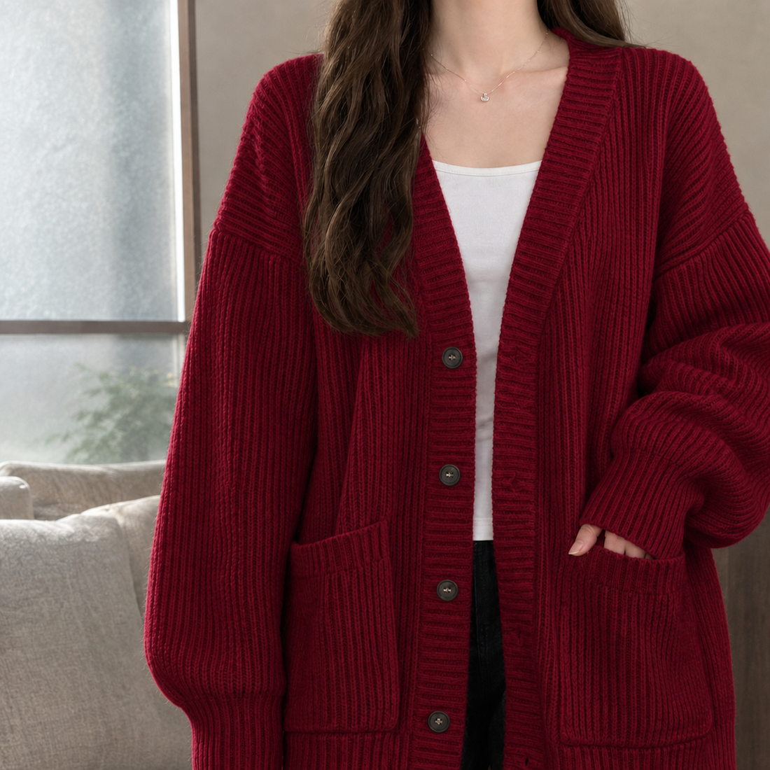 Keira Ribbed Cardigan - Burgundy