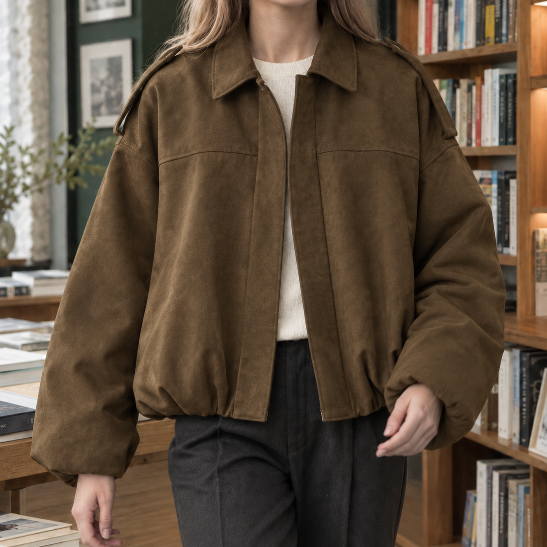 Brigitta Relaxed Bomber Jacket - Dark Brown