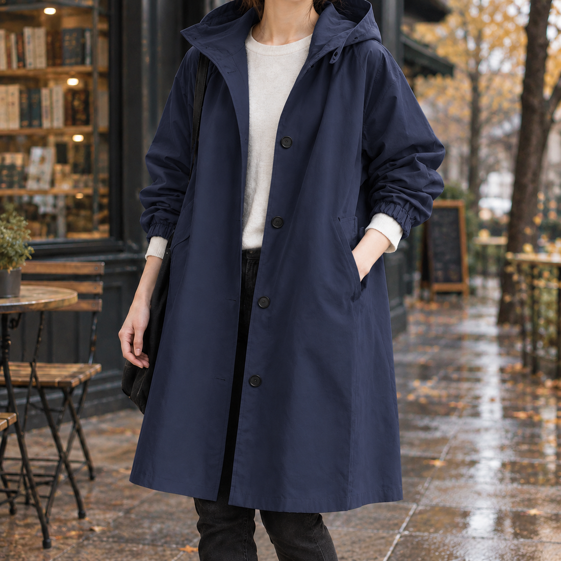 Tessa Hooded Overcoat - Navy Blue