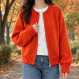 Thomasina Zip Cardigan - Orange Red