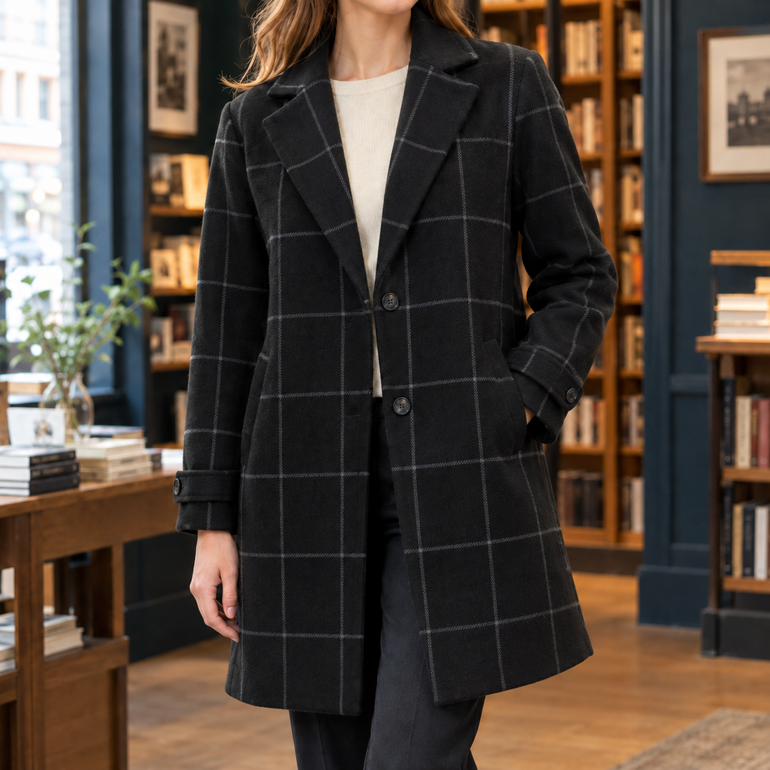 Victoria Plaid Coat - Black