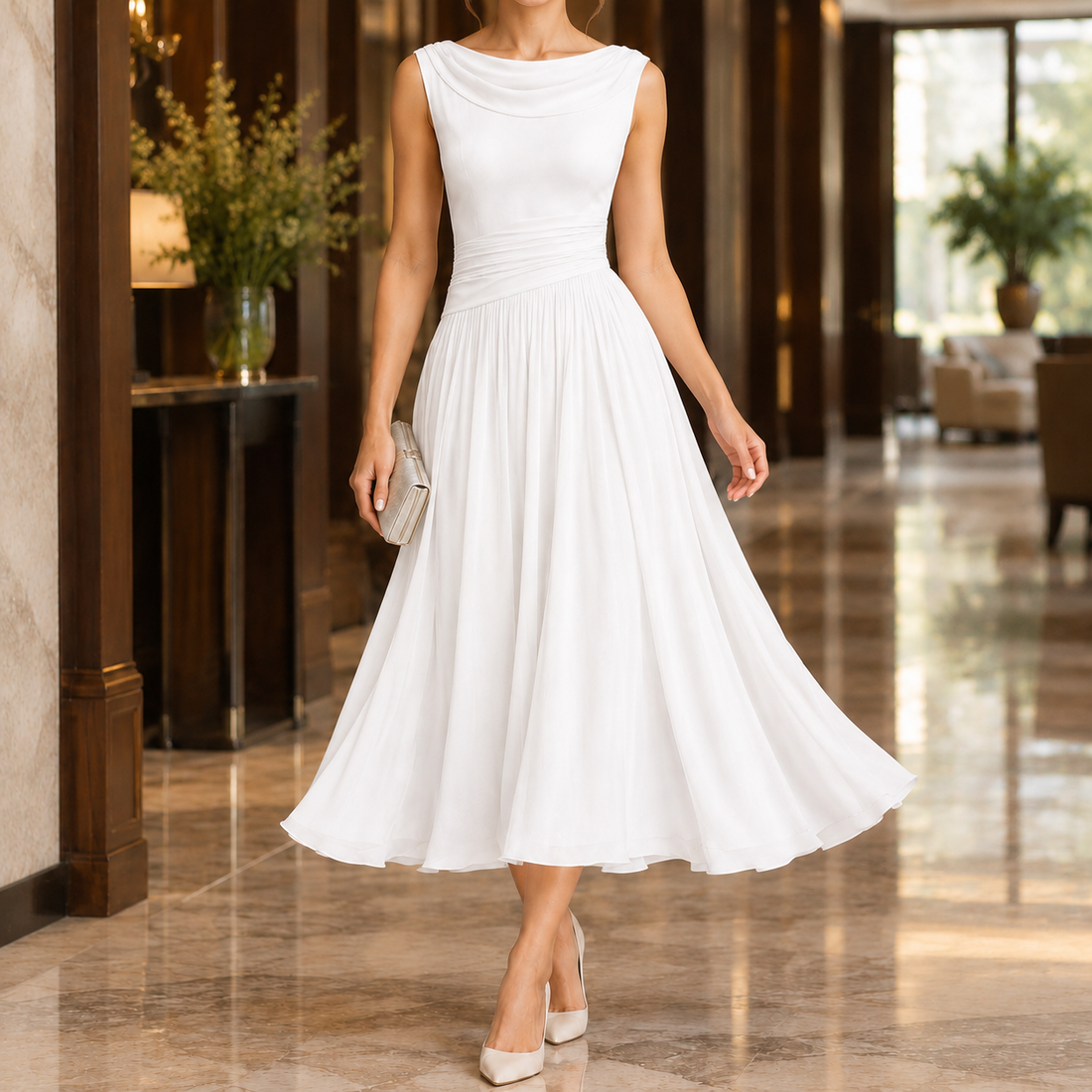 Eden Draped Midi Dress - White