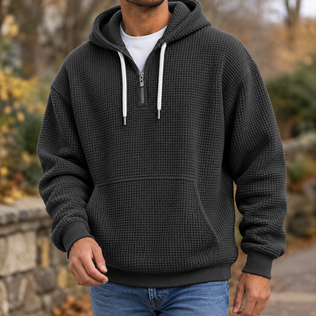 Everett Waffle Hoodie - Black