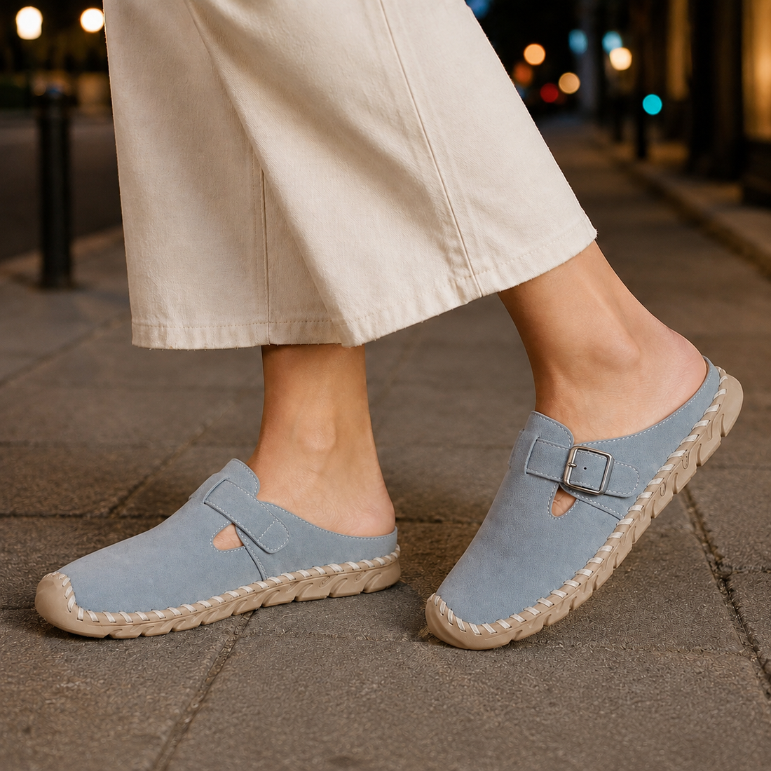 Mantova Buckle Mules - Gray