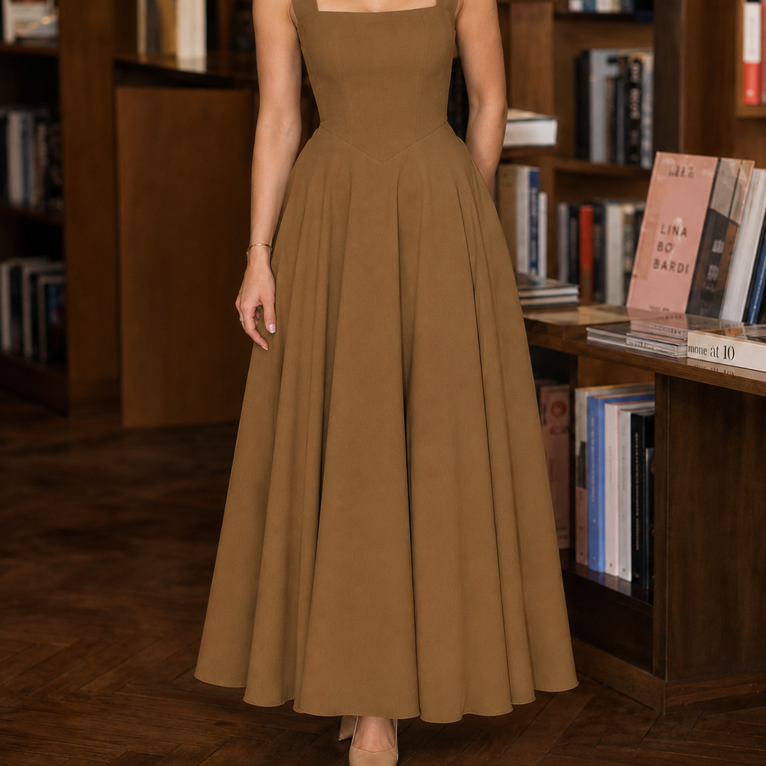 Beatrix Corset Midi Dress - Brown