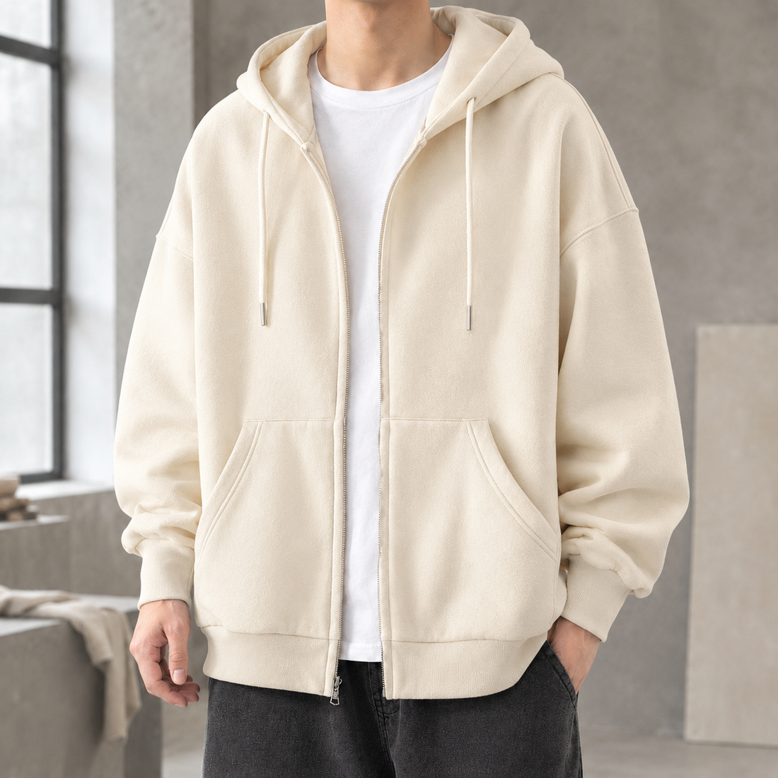 Timothy Relaxed Zip Hoodie - Apricot