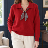 Wilton Scarf Collar Sweater - Red