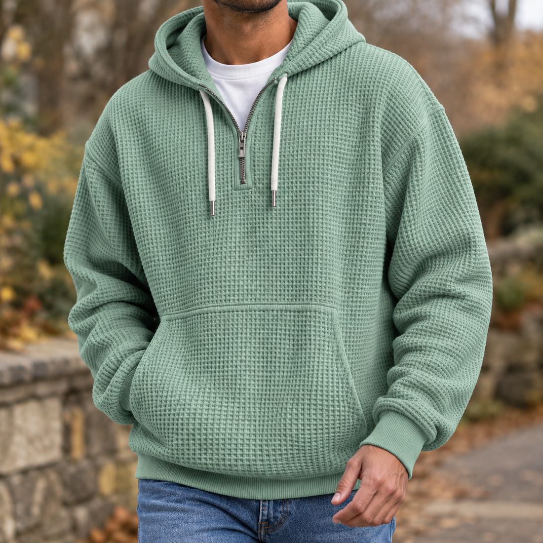 Everett Waffle Hoodie - Green