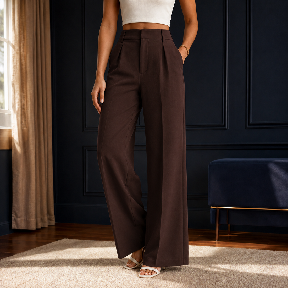 Honora Wide-Leg Pants - Brown