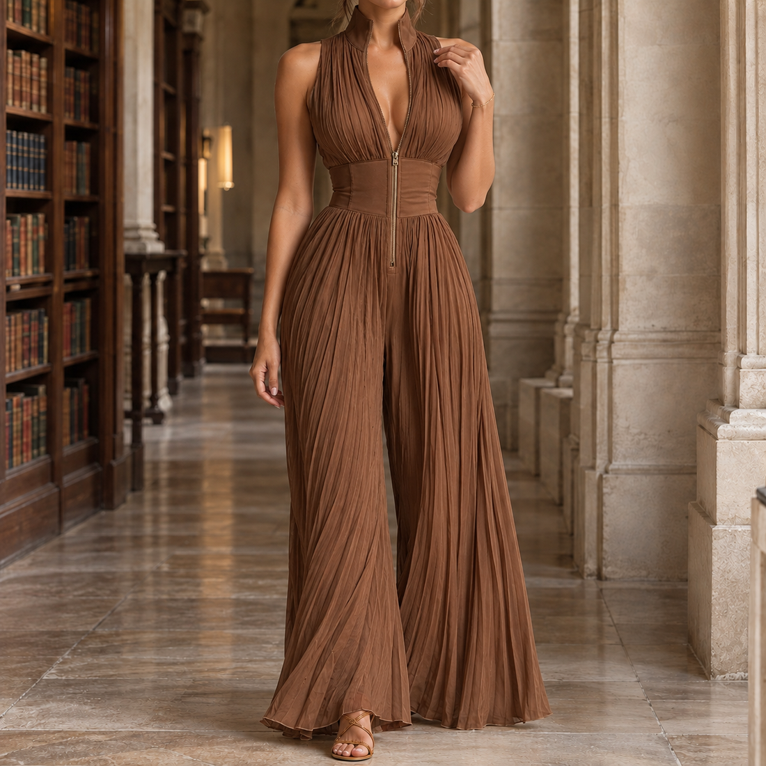 Salome Wide Leg Jumpsuit - Brown
