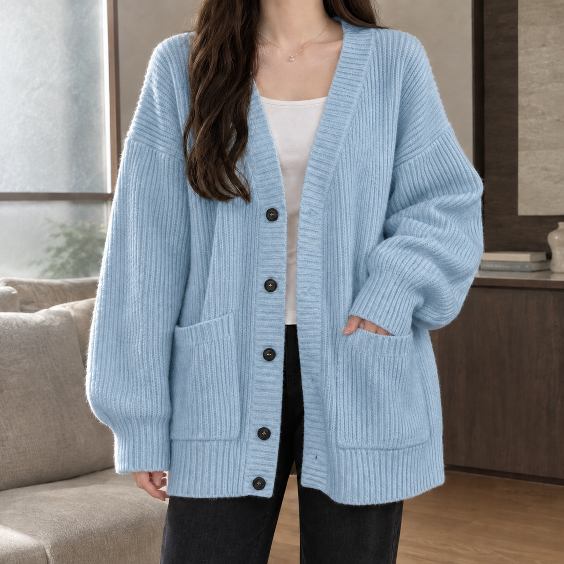 Keira Ribbed Cardigan - Light Blue