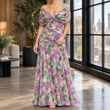 Celine Draped Maxi Dress - Green Purple 2