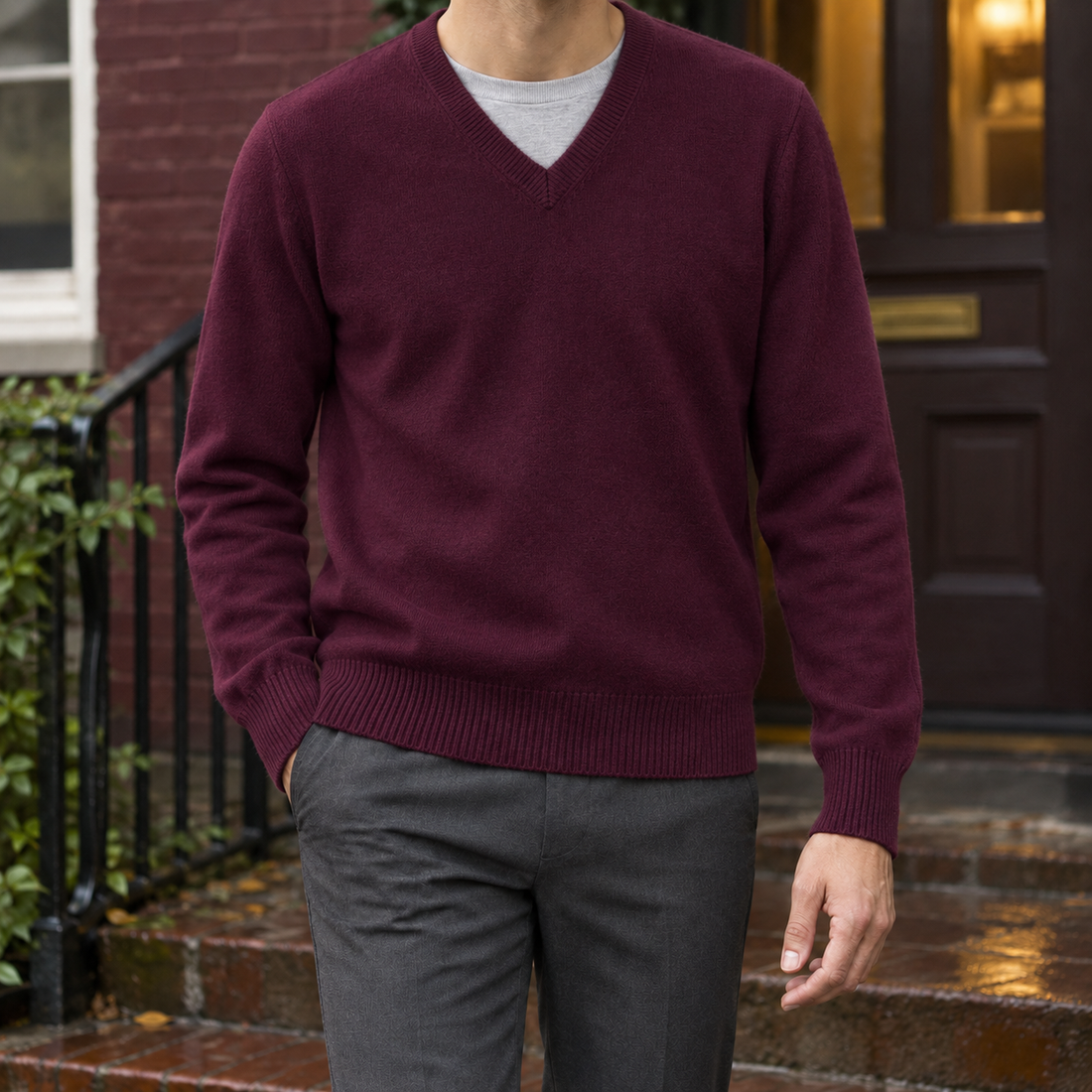 Cameron V-Neck Sweater - Wine Red