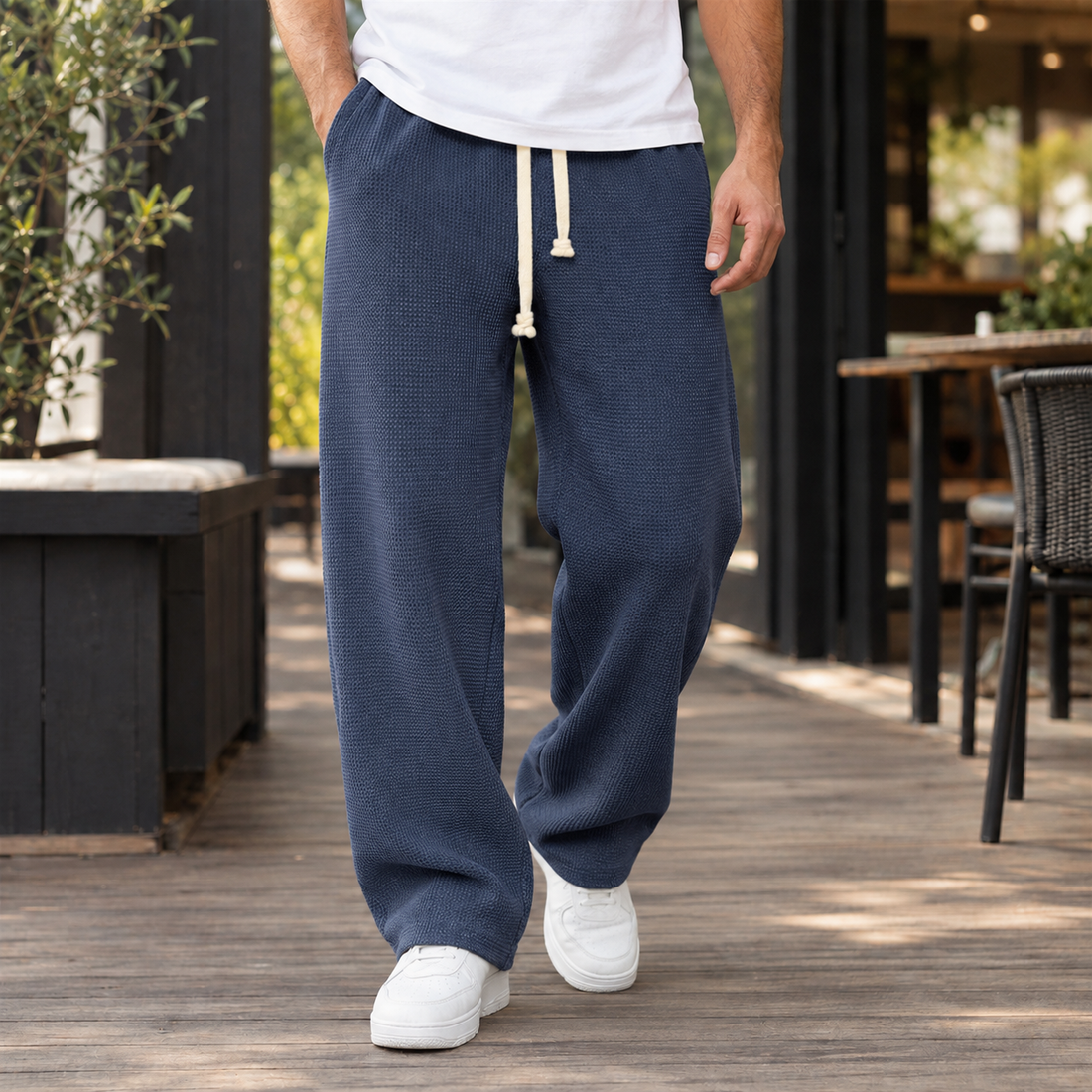Christopher Wide Leg Pants - Navy Blue