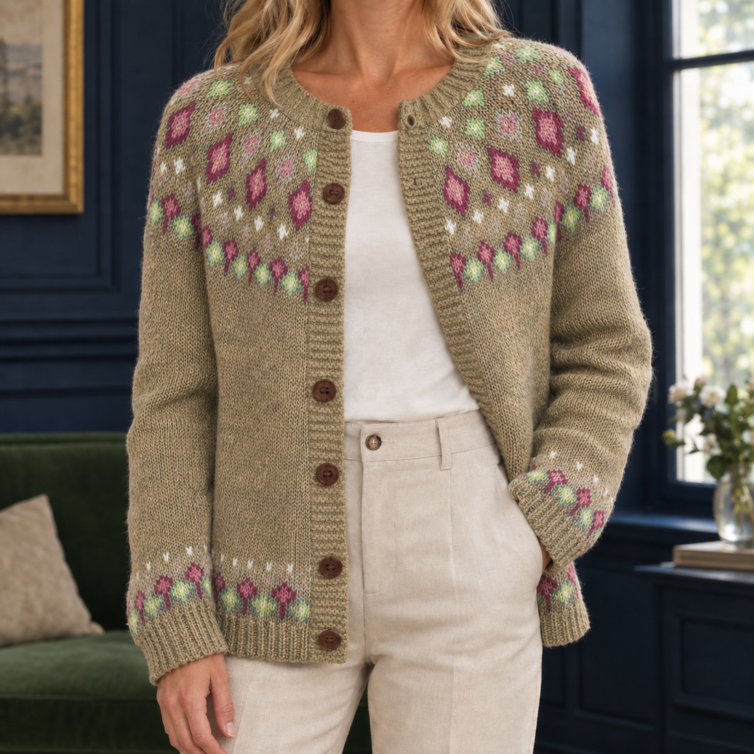 Ariane Floral Cardigan - Khaki
