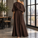 Clarisse Off-Shoulder Set - Dark Brown