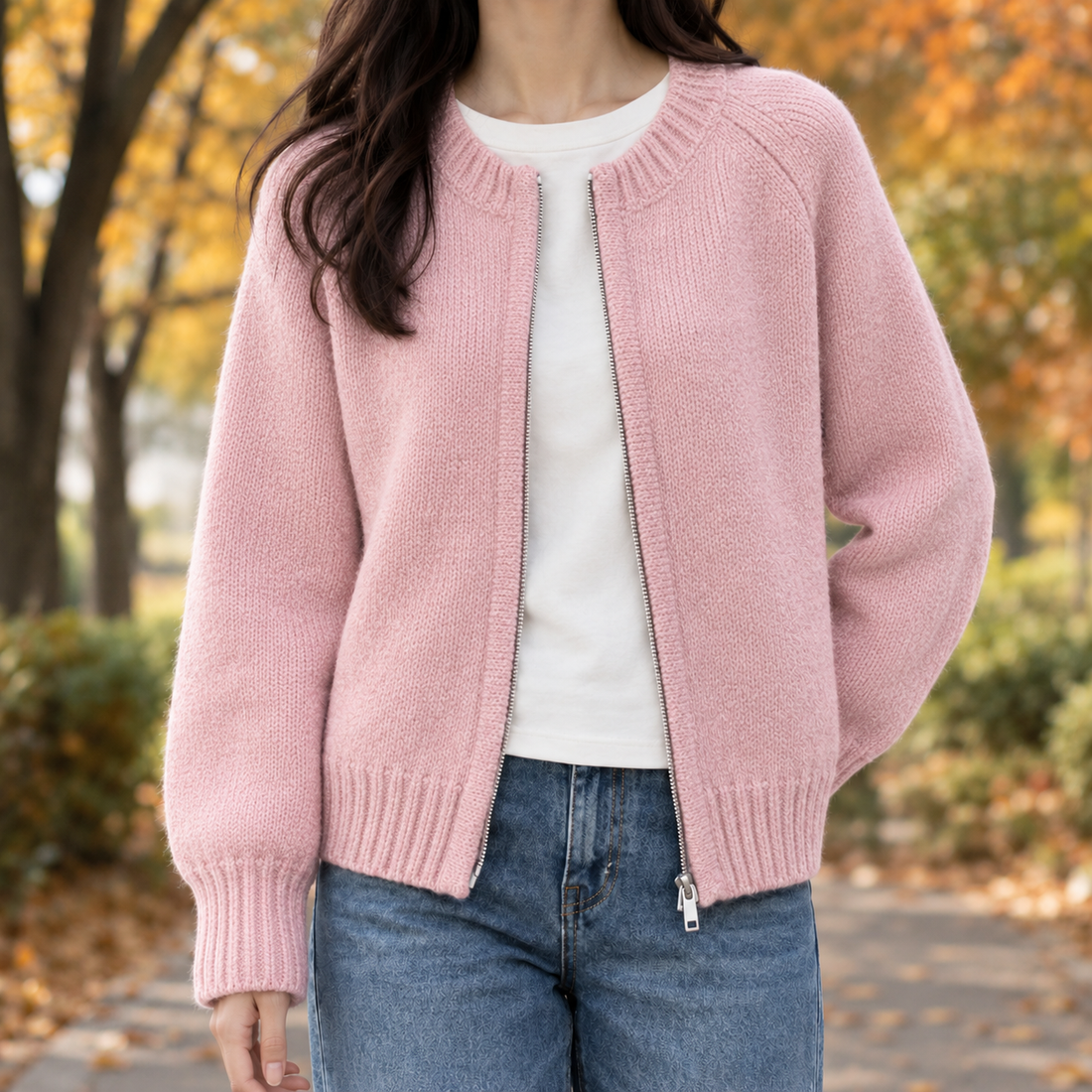 Thomasina Zip Cardigan - Pink